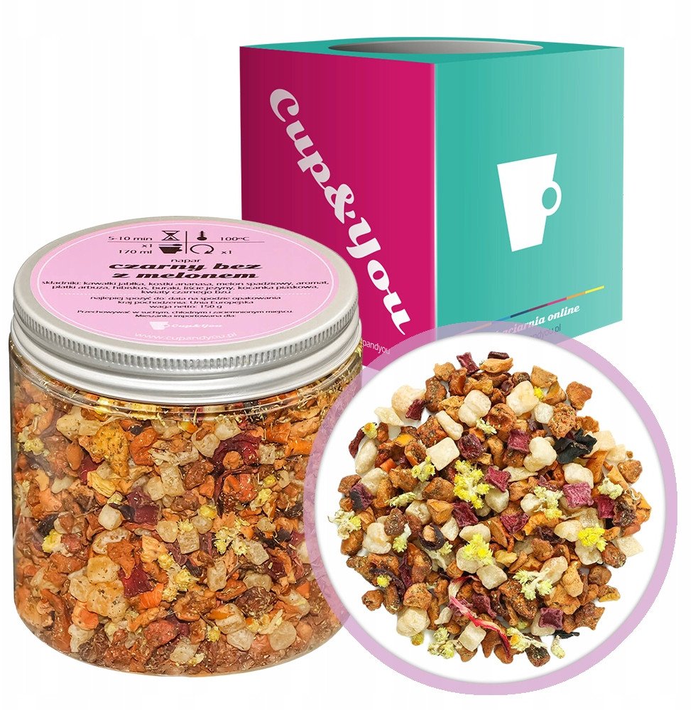 Cup&You Herbata owocowa CZARNY BEZ Z MELONEM 150g najlepsza napar melon bez - herbata sypana liściasta napar z suszu PREMIUM