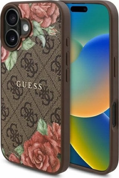 Guess GUHMP16SP4ROPEMCW iPhone 16 6.1" brązowy/brown hardcase 4G Flowers Print MagSafe