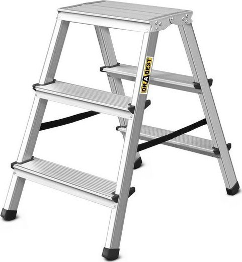 DRABEST Drabina aluminiowa, dwustronna, 3 stopnie wytrzymałość: 125-150 kg (wytrzymałość 125 kg)