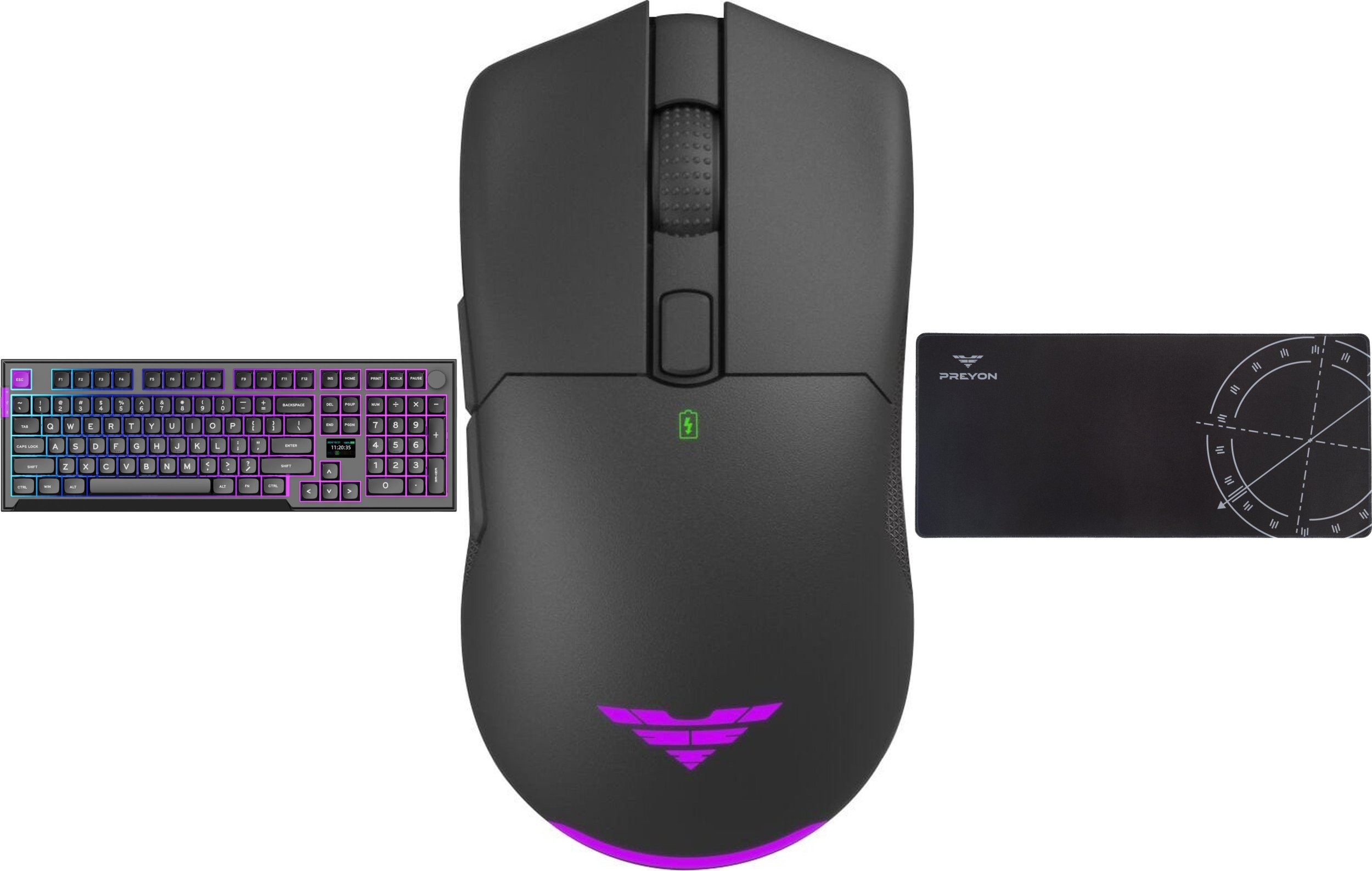 Klawiatura PREYON Klawiatura PREYON SILENT CLAW Red + Mysz PREYON Owl Wireless + Podkładka PREYON Falcon Speed XL