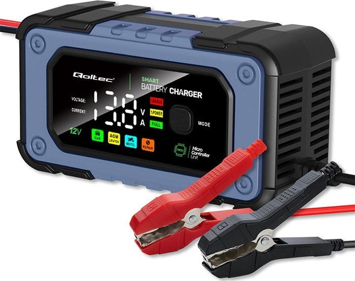 Qoltec Prostownik do akumulatora z funkcjš naprawy | Inteligentna mikroprocesorowa ładowarka | 12V | 7A | LED | 4 tryby