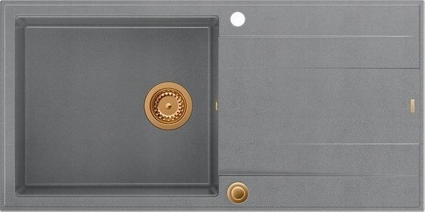 Zlewozmywak GraniteQ EVAN 146 XL GraniteQ zlewozmywak z syfonem Push 2 Open 1-komorowy z/o (1000x500x210; kom. 420x480) silver stone / elementy miedzi