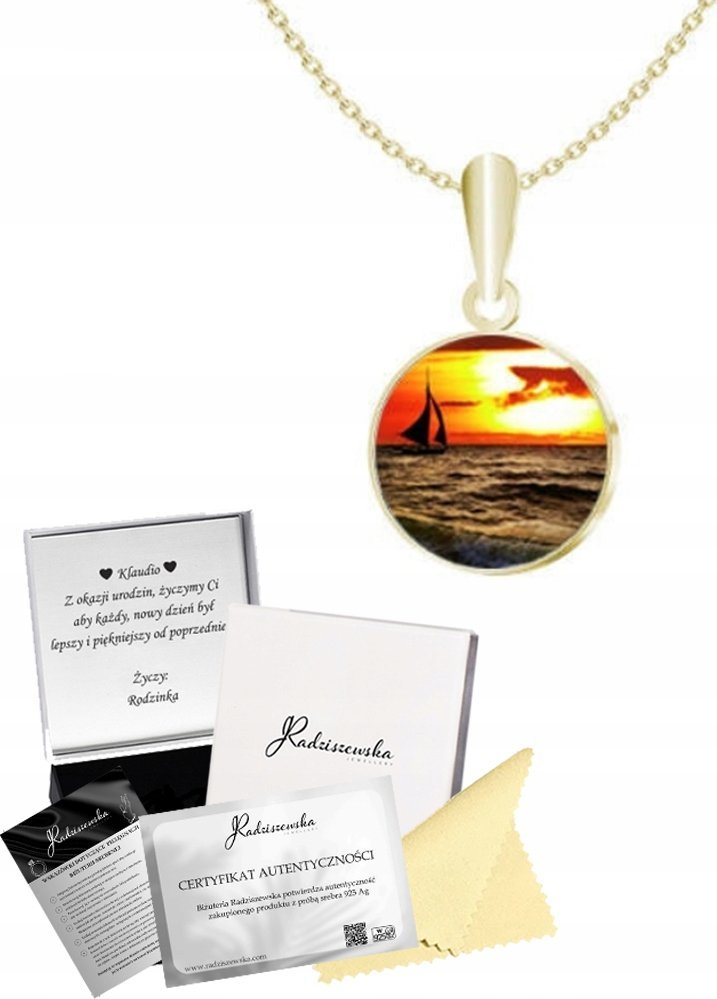 Radziszewska Jewellery Złoty Naszyjnik Zachód Słońca Biżuteria ze Zdjęciem 925 Prezent GRAWER