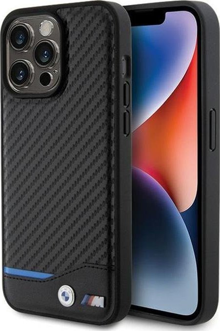 BMW BMW Leather Carbon Blue Line - Etui iPhone 15 Pro Max (czarny)