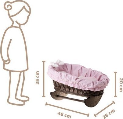 WickerPL BUJANE ŁÓŻECZKO KOŁYSKA Z WIKLINY DLA LALEK Z POŚCIELĄ 46X28 H 20/25 CM