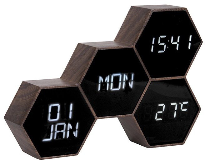 Zegar budzik LED Karlsson KA5805WD z termometrem, trzy alarmy czujnik dźwięku .