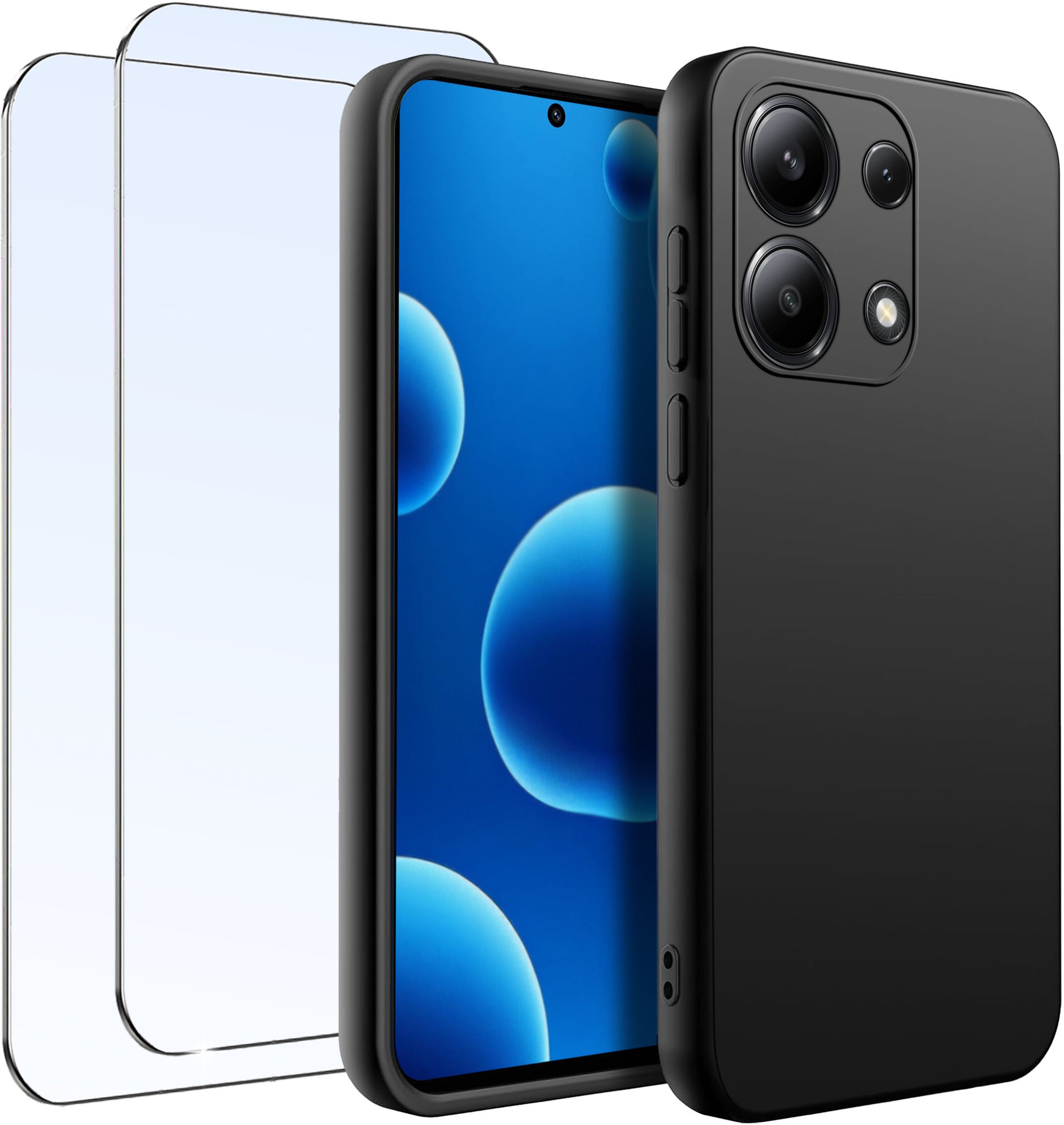 ZESTAW Etui do Xiaomi Redmi Note 14S Matowe Czarne Silikon + 2 SZTUKI SZKŁO