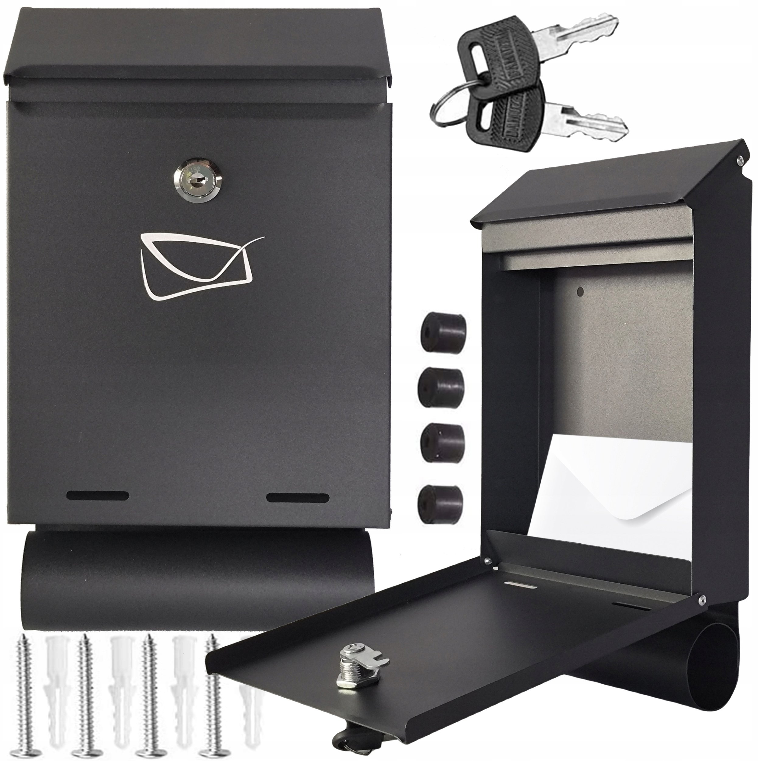 Skrzynka na listy wrzutnia, z gazetnikiem Renew Force czarny