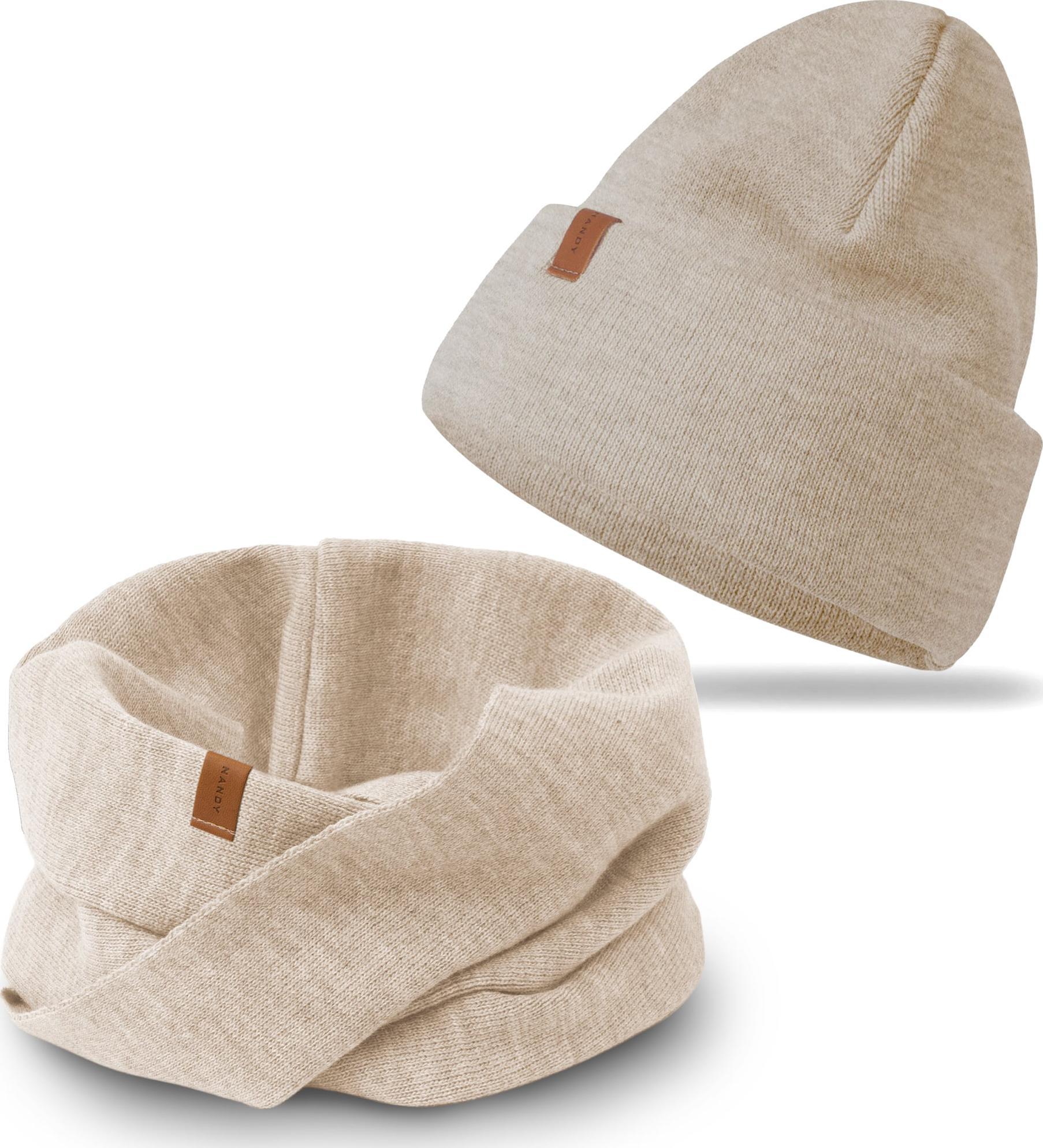 Nandy Nandy Damski Komplet Zimowy Czapka Komin Kolory - Zest-Ck-20849-04-Bez