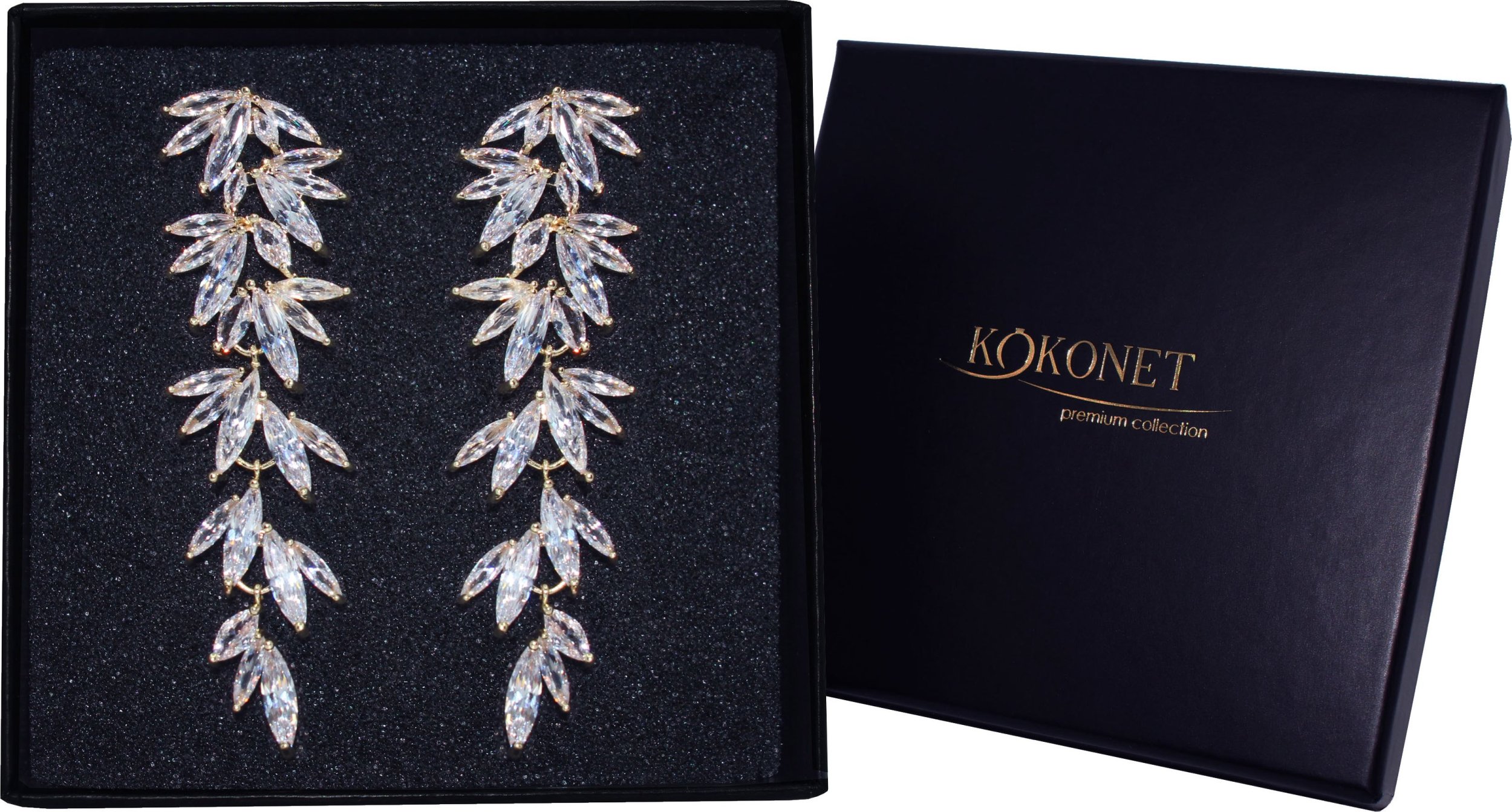 KOKONET Długie złote kolczyki ślubne POZŁACANE wyjątkowe