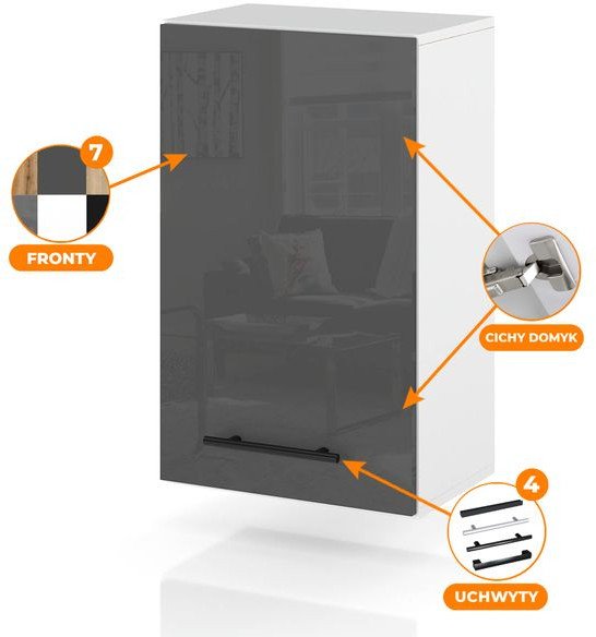 szafka kuchenna wisząca modułowa nowoczesna 40cm spremium szary połysk
