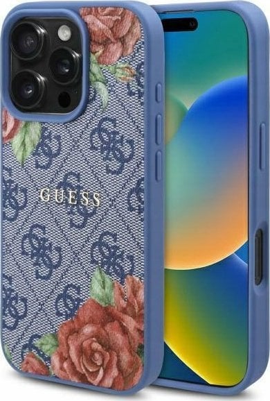 Guess GUHMP16SP4ROPEMCB iPhone 16 6.1" niebieski/blue hardcase 4G Flowers Print MagSafe
