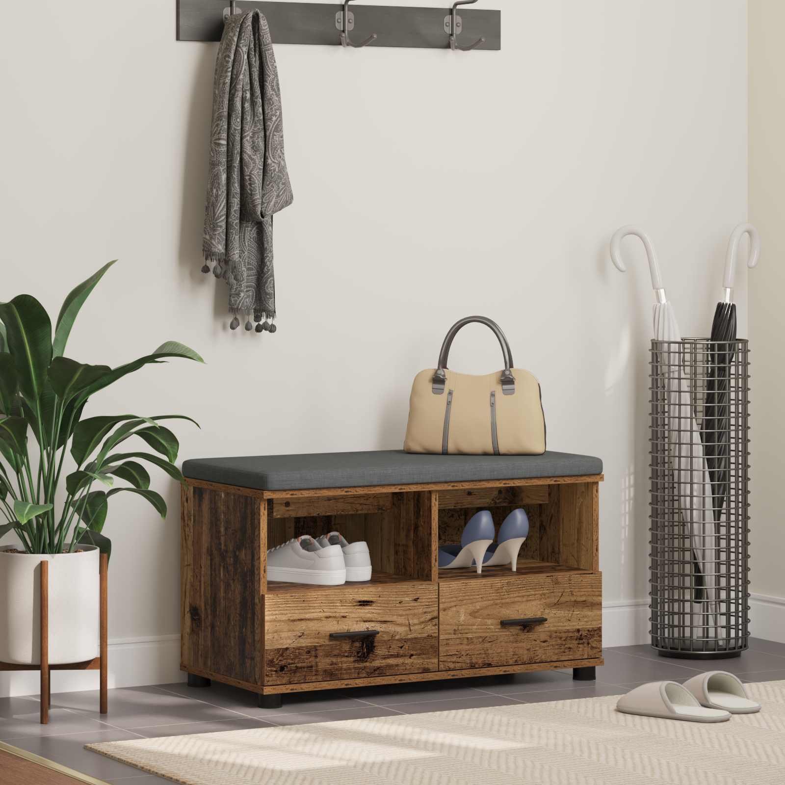 vidaXL Ławka w przedpokoju z poduszką Stare drewno 80 x 38 x 46 cm