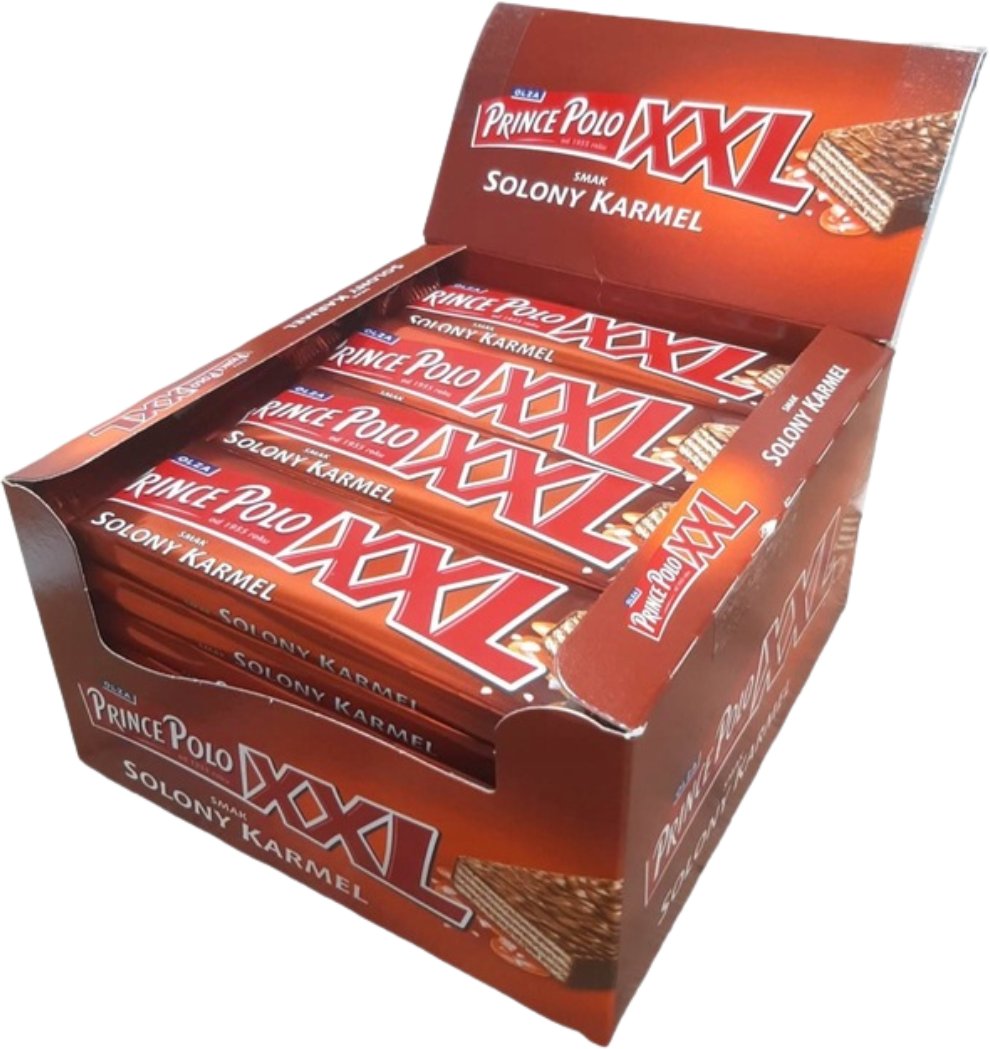 Prince Polo XXL Kruchy wafelek z kremem o smaku solonego karmelu oblany czekoladą 50 g x 28 sztuk