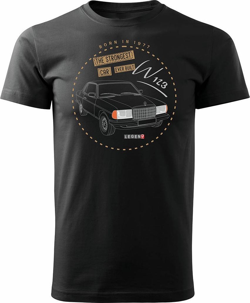 Topslang Koszulka motoryzacyjna z samochodem Mercedes Beczka E W123 męska czarna REGULAR L