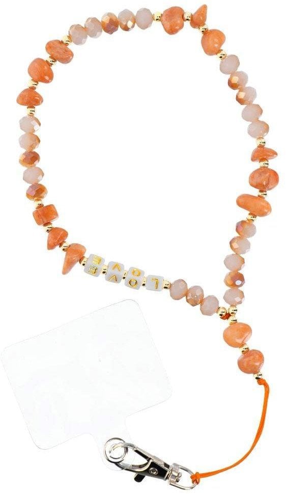 Smycz do telefonu, Zawieszka do telefonu - LOVE / długość sznura 44cm (22cm w pętli) / na rękę - pomarańczowy