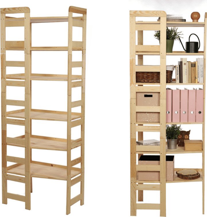 Wamar-Sosenka Regał Modułowy Wewnętrzny 197,6x72x44,8cm 6 Półek BERDO Surowy Drewno sosnowe Naturalny RR2_NW4X072_0_N0_F1 / Wamar-Sosenka