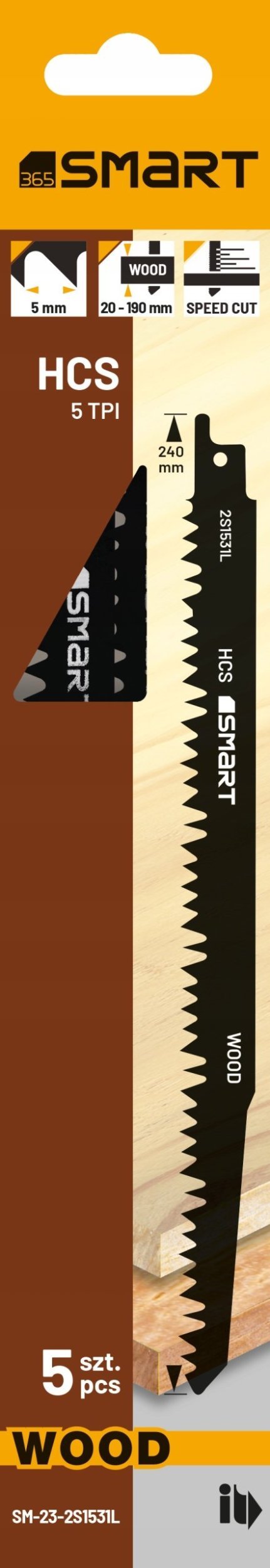 Smart Brzeszczoty do piły szablastej SMART365 – 5 szt., 240 mm, 5 TPI