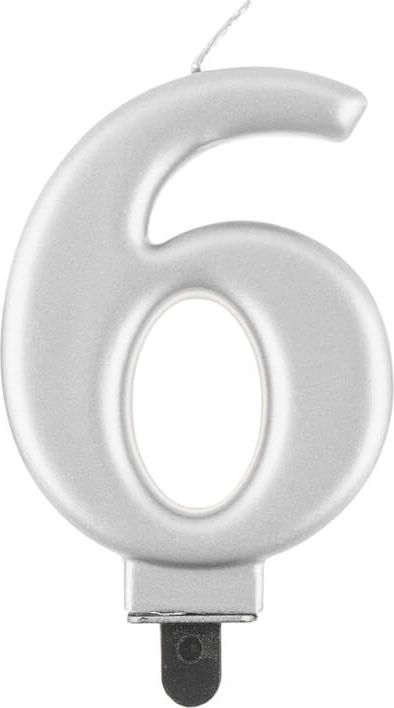 GoDan Świeczka urodzinowa "6" srebrna 8cm