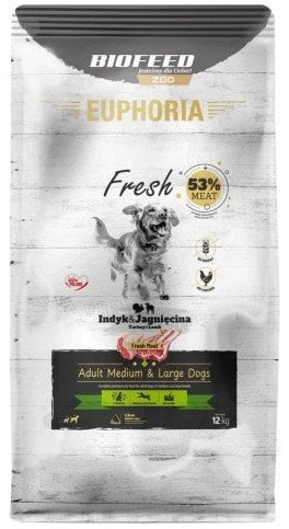 BIOFEED Euphoria Fresh Meat Adult Medium & Large Indyk i Jagnięcina 12kg