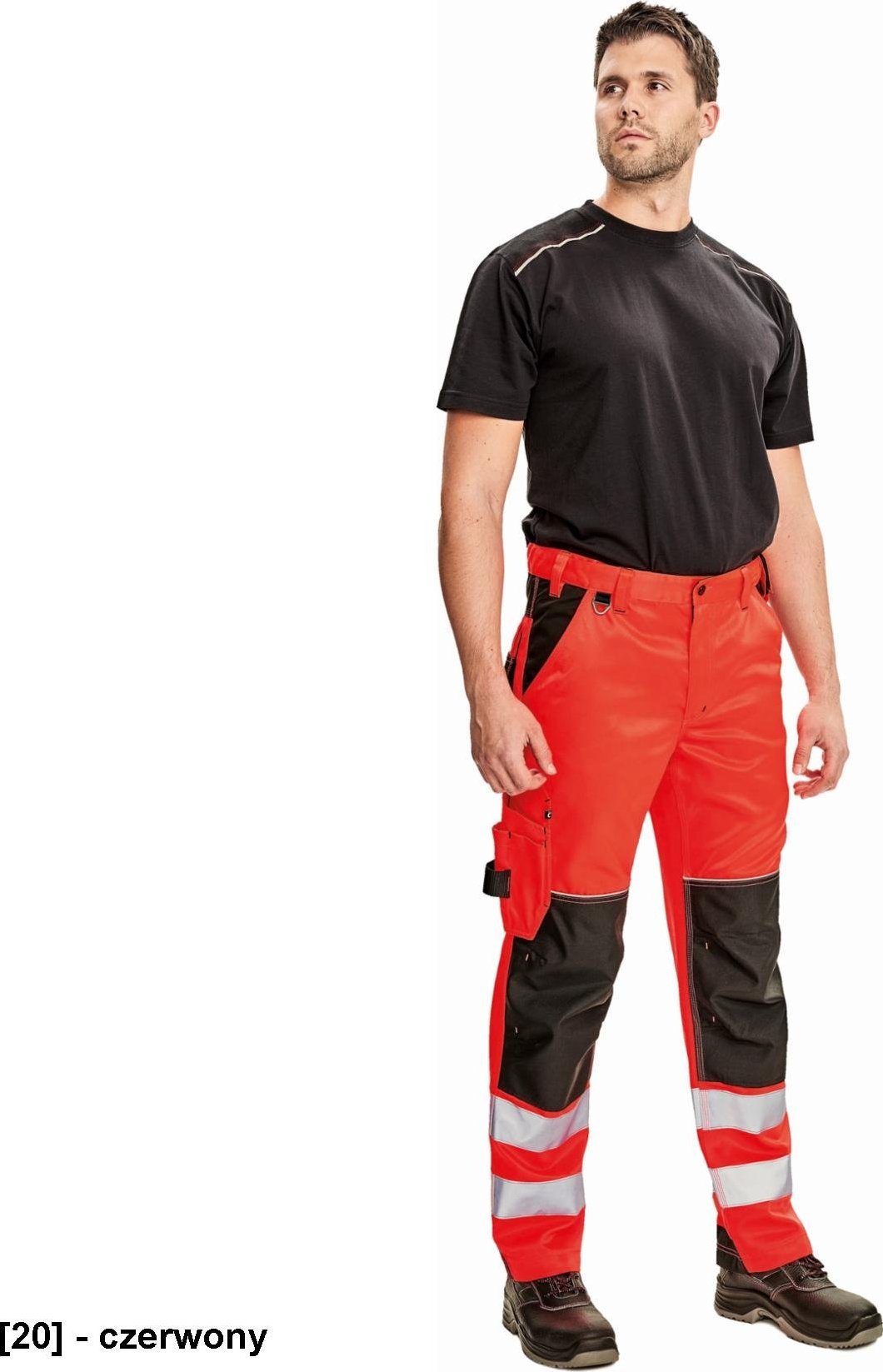 CERVA KNOXFIELD HI-VIS SPODNIE - czerwone spodnie do pasa dla ratowników medycznych, dół nogawek taśmy HI-VIS - czerwony 60