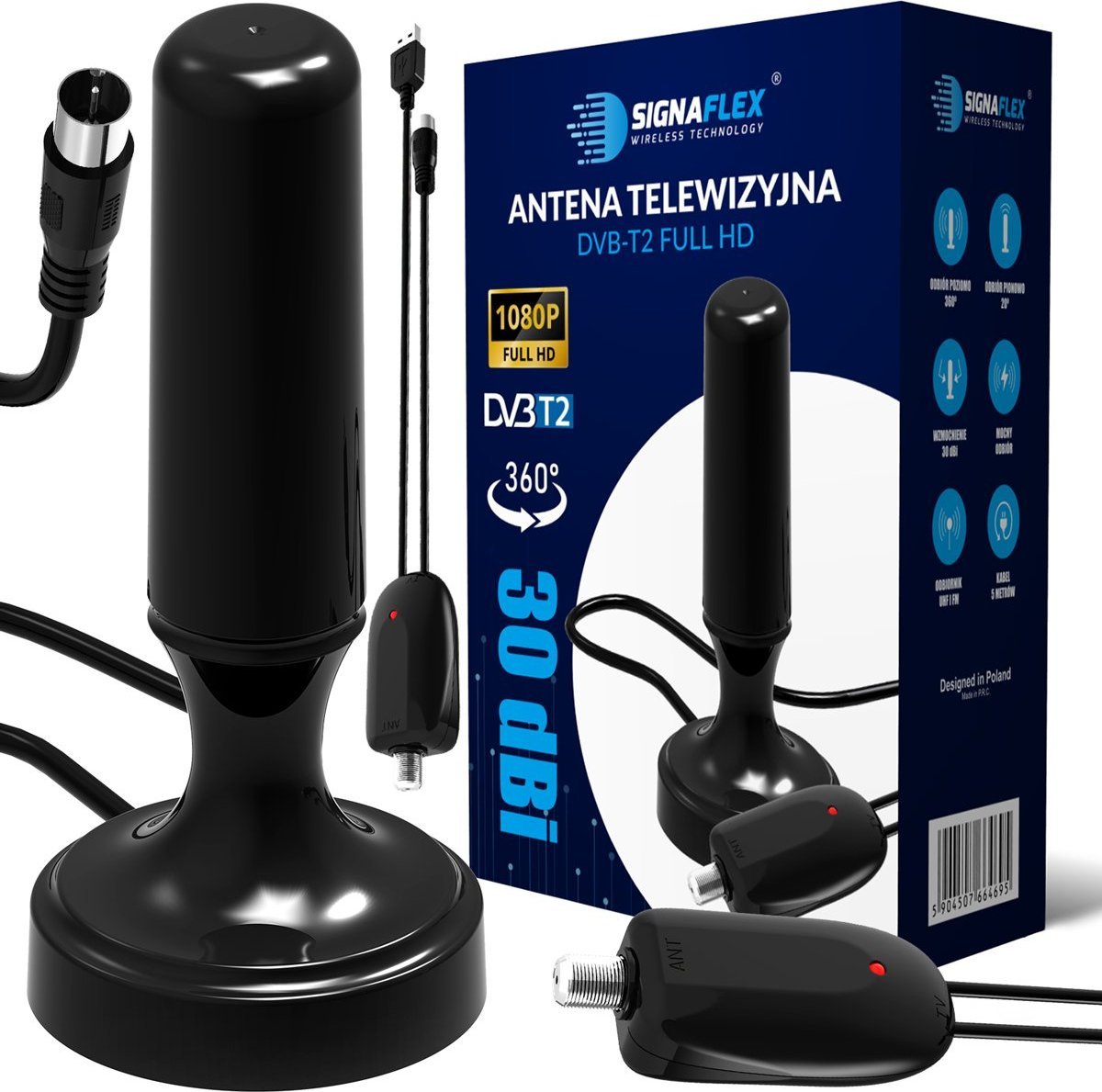 Antena RTV Signaflex Antena telewizyjna wewnętrzna SIGNAFLEX DVBT2 SANMA-HA01