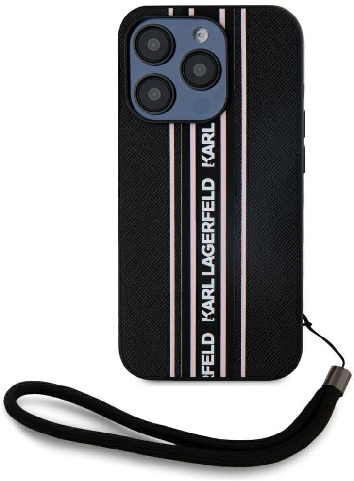 Etui Karl Lagerfeld Saffiano Athleisure Stripes Cord do iPhone 15 Pro Max czarno-różowy