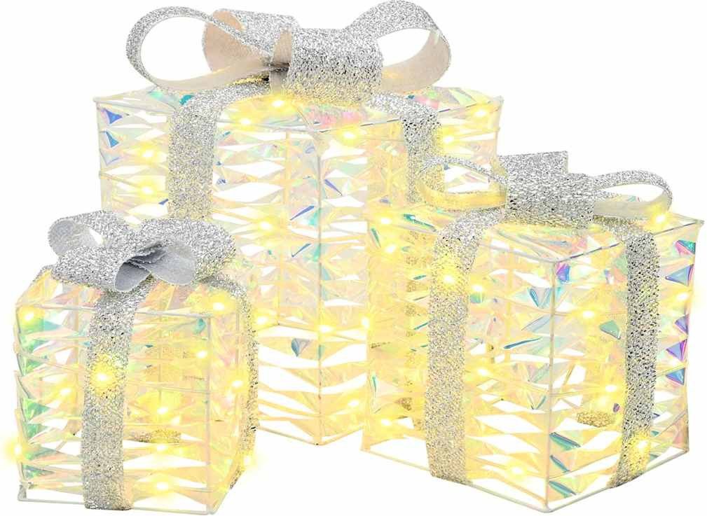 vidaXL Pudełko Prezentowe 3 pcs Ciepła biel 20 x 20 x 20 cm PET