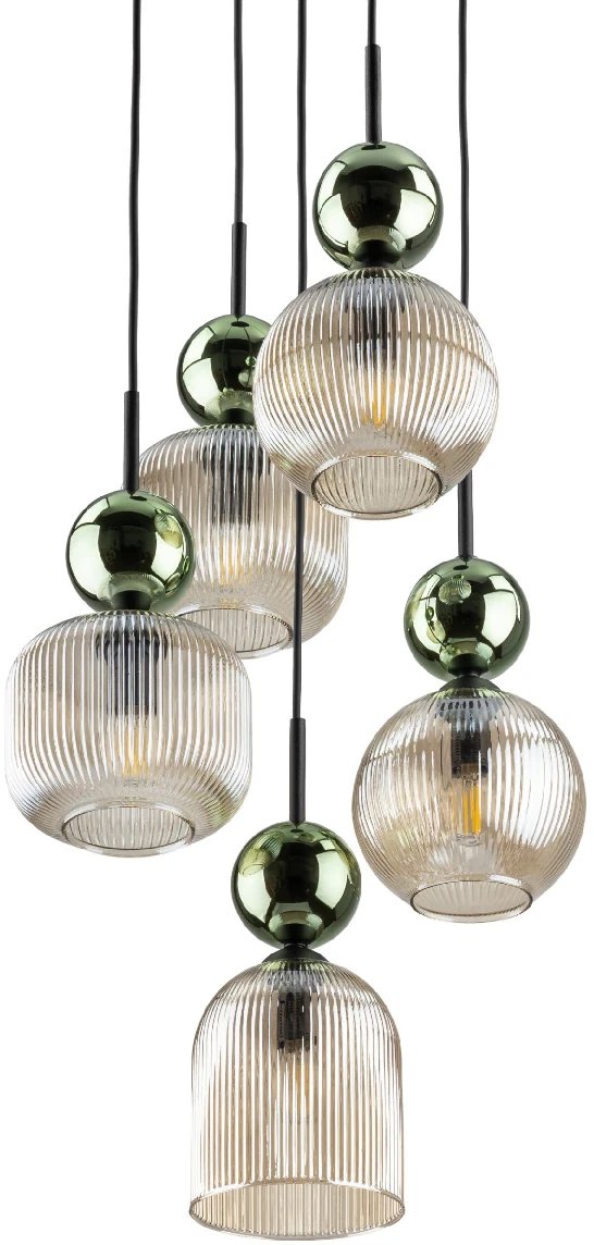 Szklana salonowa lampa wisząca Sophia Green 11149 ryflowana zielony