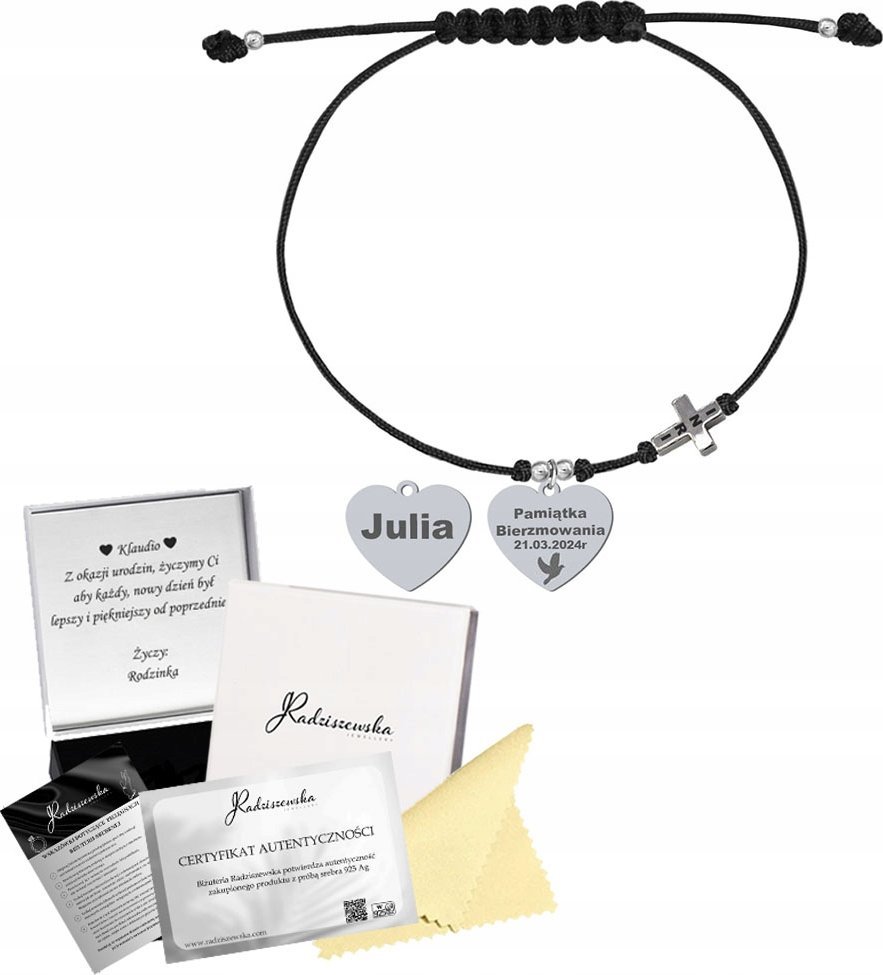 Radziszewska Jewellery Bransoletka z Sercem Krzyżyk INRI na Bierzmowanie Prezent Biżuteria GRAWER