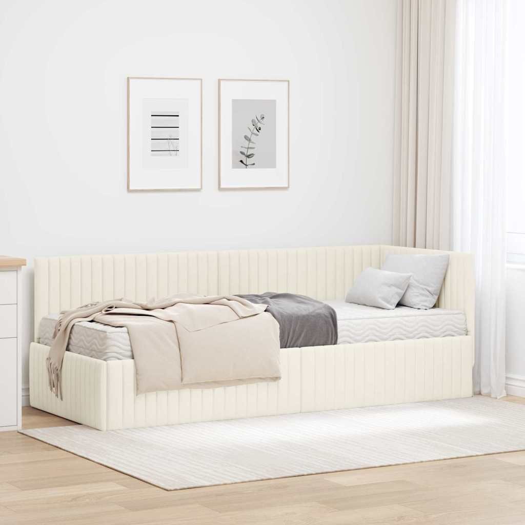 vidaXL Rama Łóżka Narożnego z Materacem 2 pcs Kremowy Aksamit