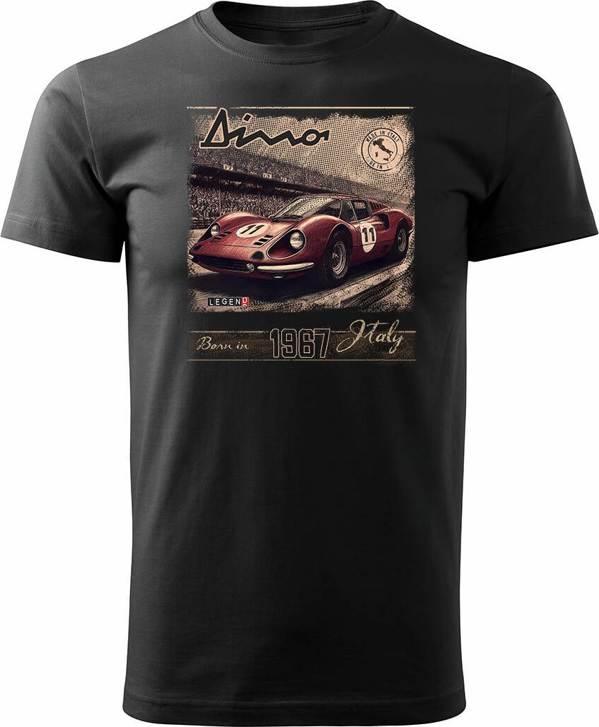 Topslang Koszulka z samochodem Ferrari Dino F1 Le Mans kolekcjonerska męska czarna REGULAR S