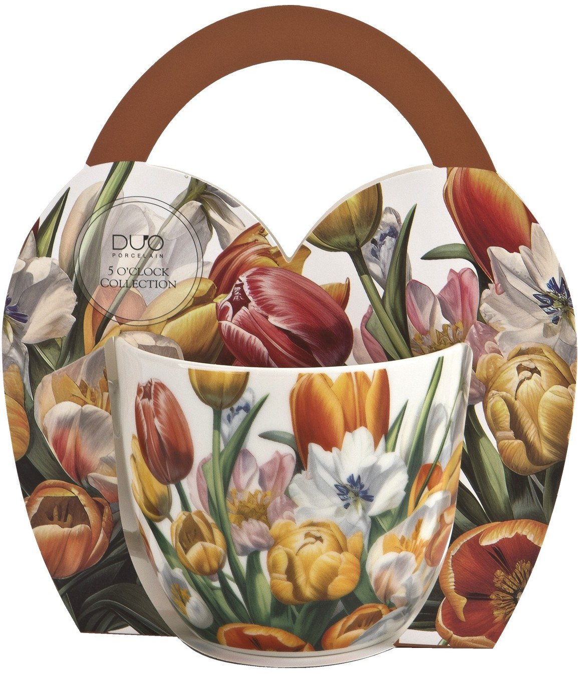 Kubek porcelanowy 460 ml Tulipany w koszyczku