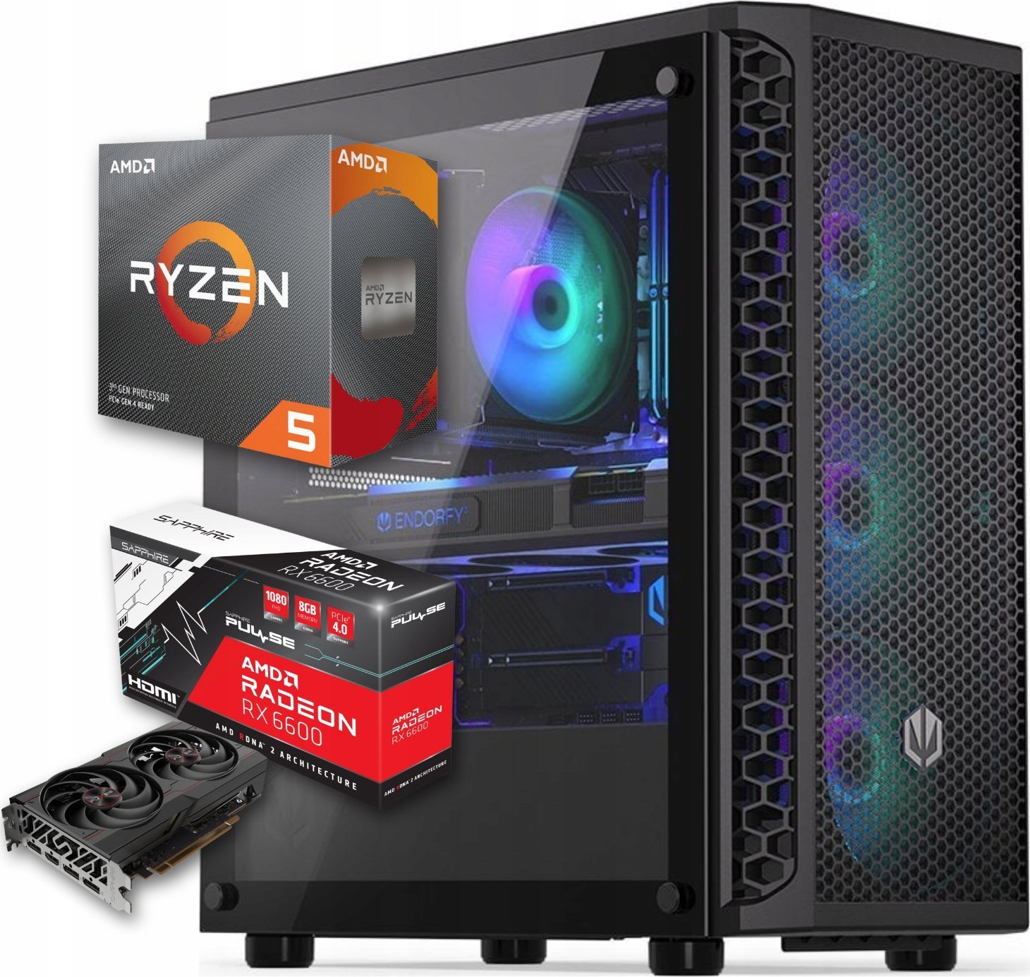 Komputer BSG Striker V9 AMD Ryzen 5 Radeon RX 6600 16GB DDR4 1000GB SSD Windows 11