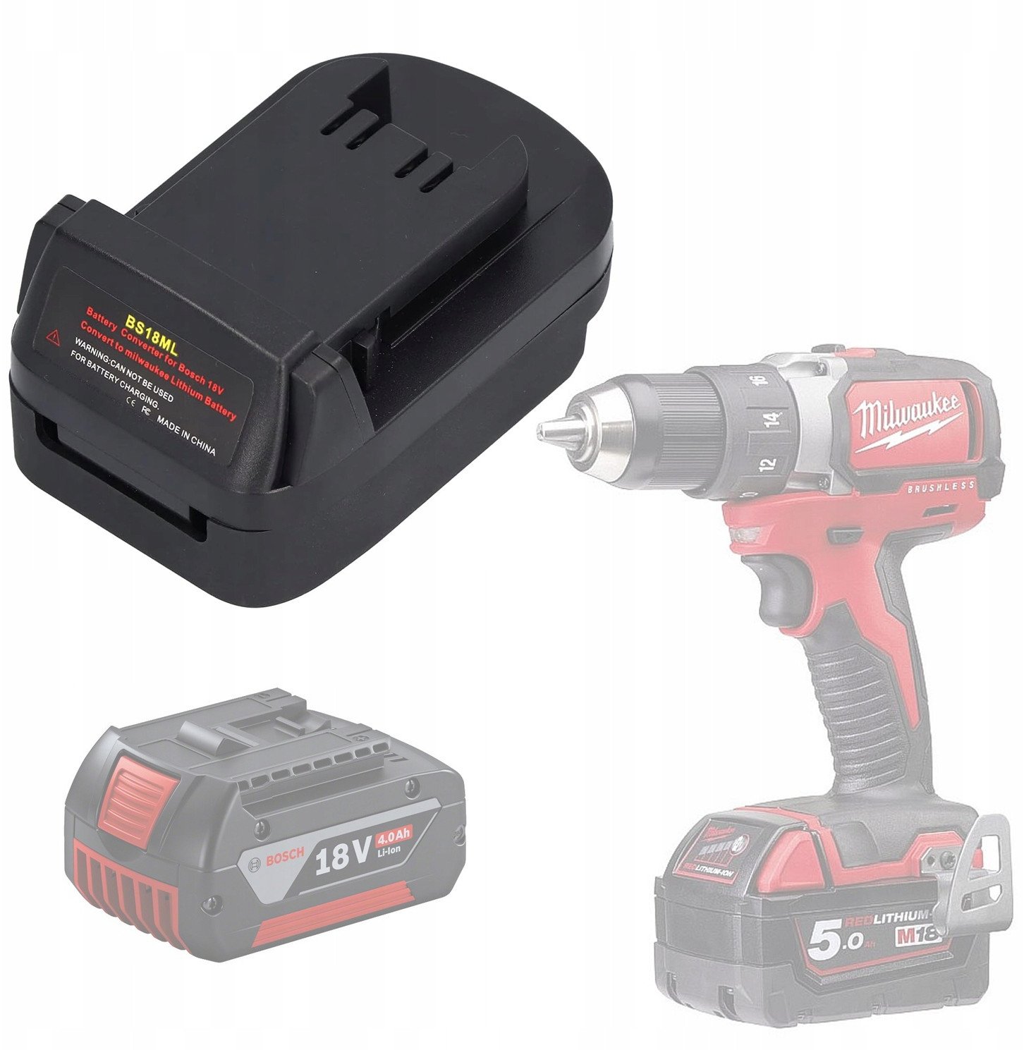 ADAPTER PRZEJSCIÓWKA AKUMULATORA BOSCH 18V DO ELEKTRONARZĘDZI MILWAUKEE