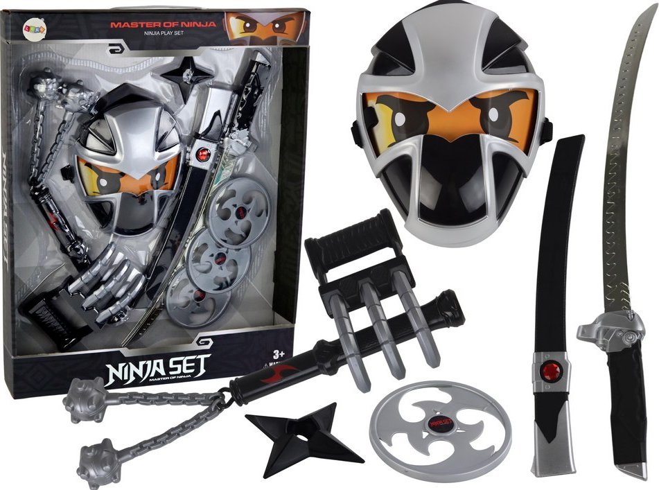 LeanToys Ninja Zestaw Wojownika Miecz Maska Shuriken Dyski Pazury Kiścień