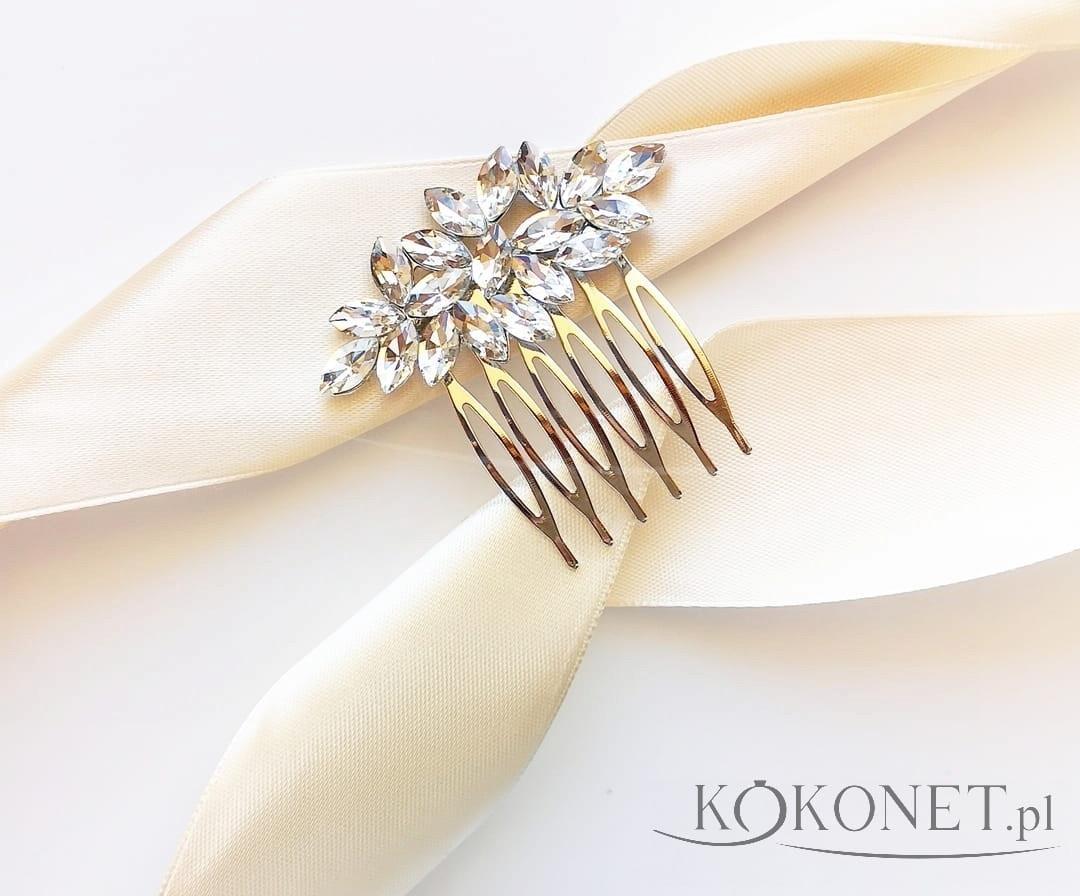 KOKONET GRZEBYK ślubny srebrny SWAROVSKI błyszczący GLAM