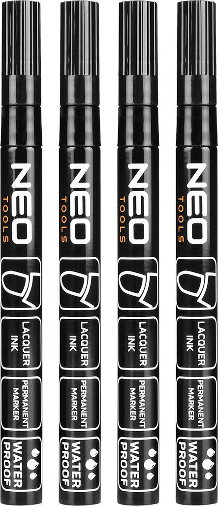 Neo Marker budowlany, czarny, permanentny, wodoodporny, lakierowy, aluminiowy, 4 szt