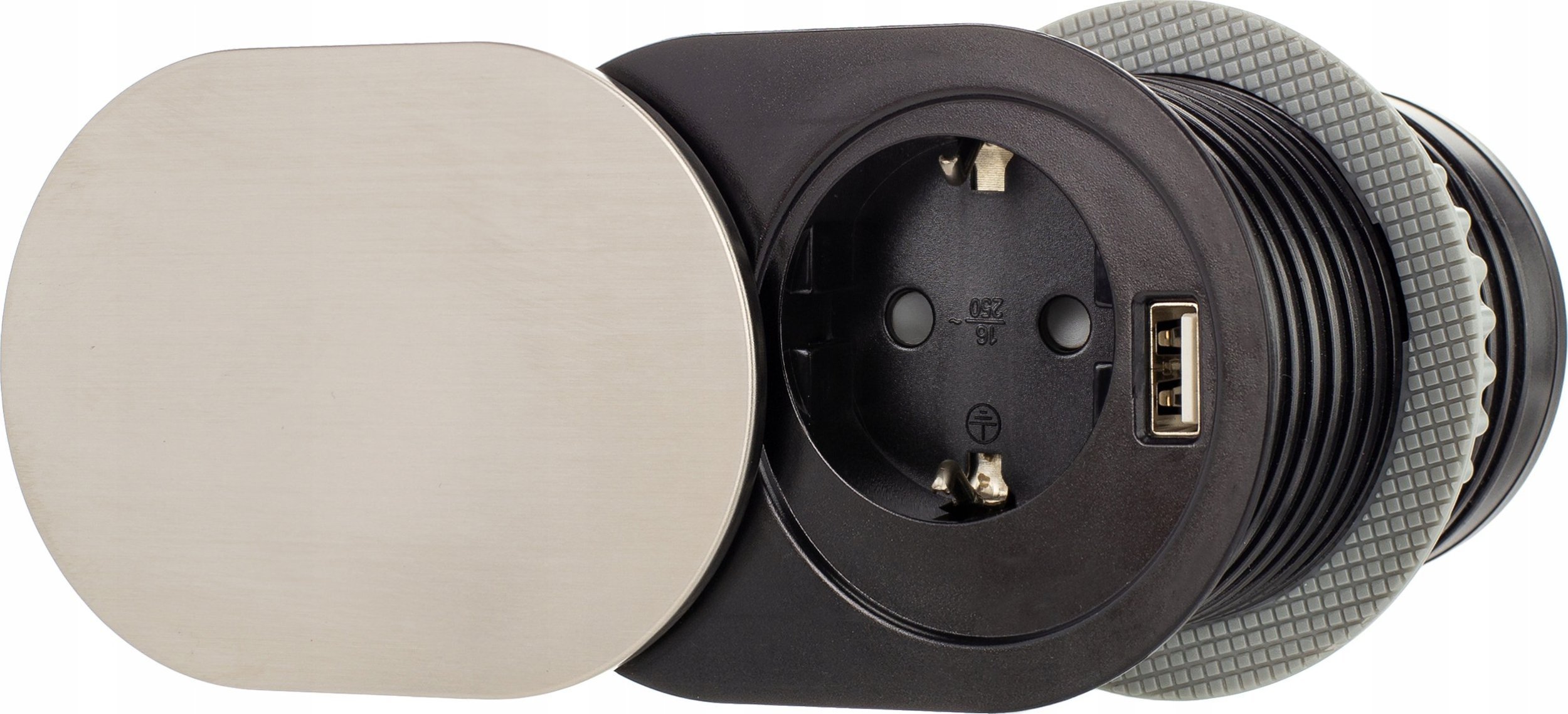 Ilgiklis montuojamas balde 1x Schuko, 1xUSB (krovimui 5V 2.4A) 1.9m slifuoto plieno Design Light