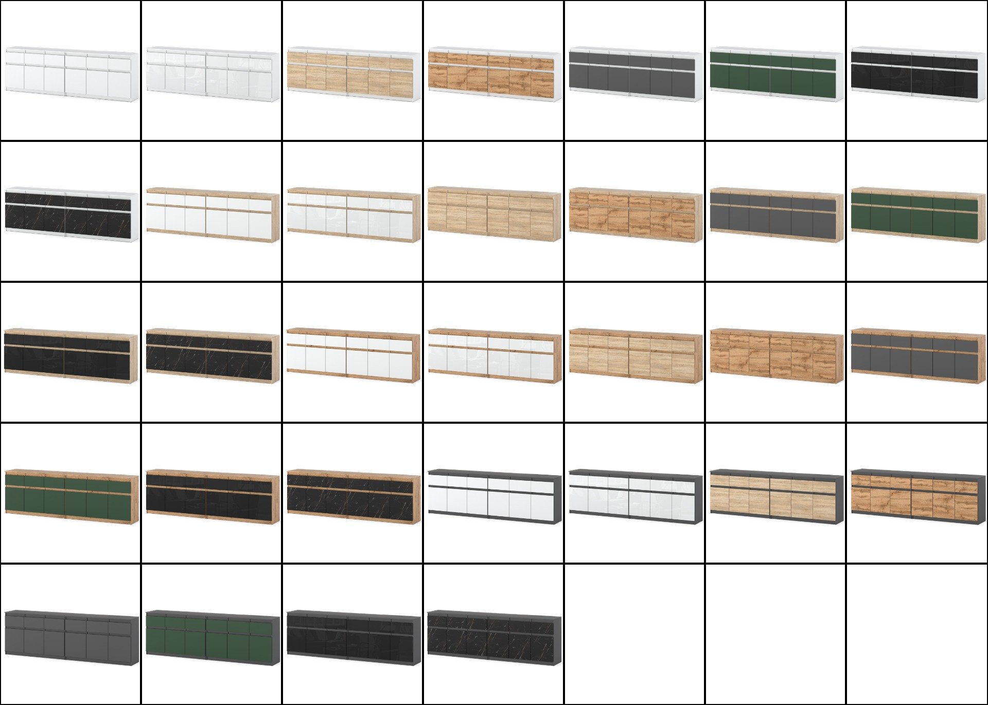 Komoda Szafka 240cm 6 Szuflad Duża Salon Pokój Dzienny Szary Czarny Połysk