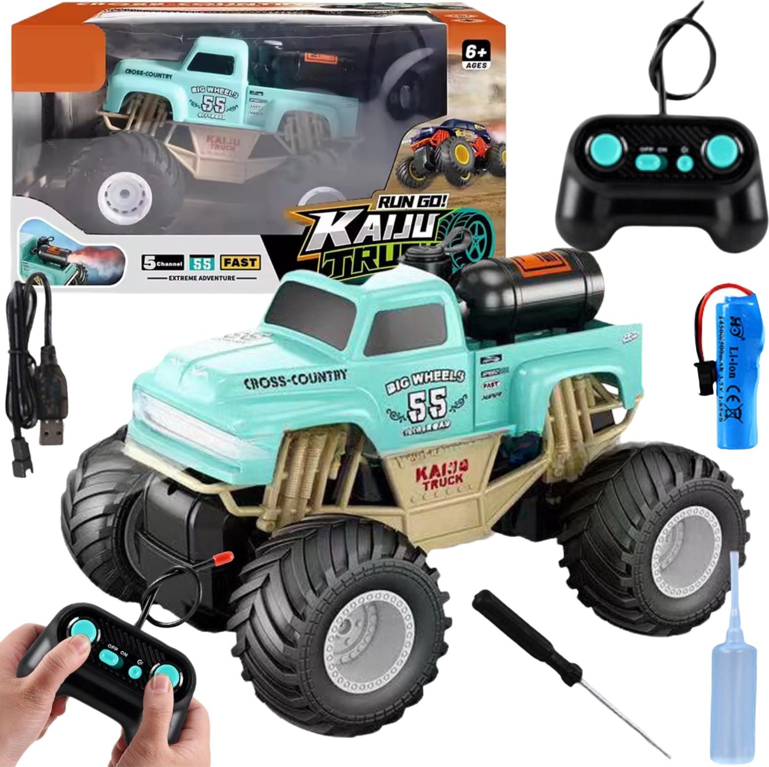 Terenowe Auto Zdalnie Sterowane Dla Dzieci Duże Koła Światła Efekty Dymne