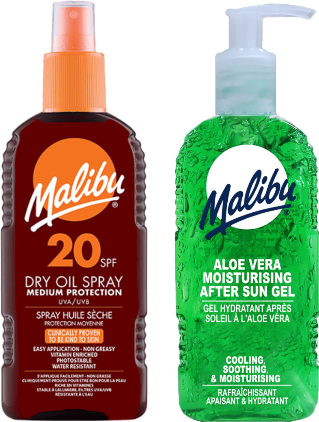 Malibu SPF20 Olejek Brązujący 200ml + Aloe Żel Po Opalaniu 200ml