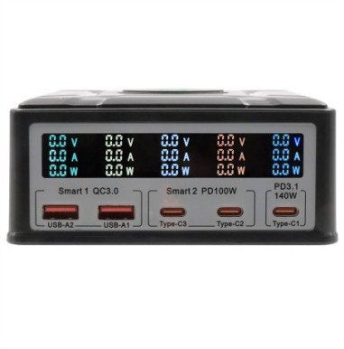 EXSYS EX-1107 Multiport High Power Charger mit QI 15W und USB-C PD mit max. 260W