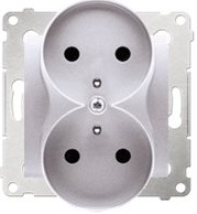 Kontakt-Simon Gniazdo SIMON54 podwójne z/u 16A IP20 z przesłoną srebne - DGZ2MZ.01/43