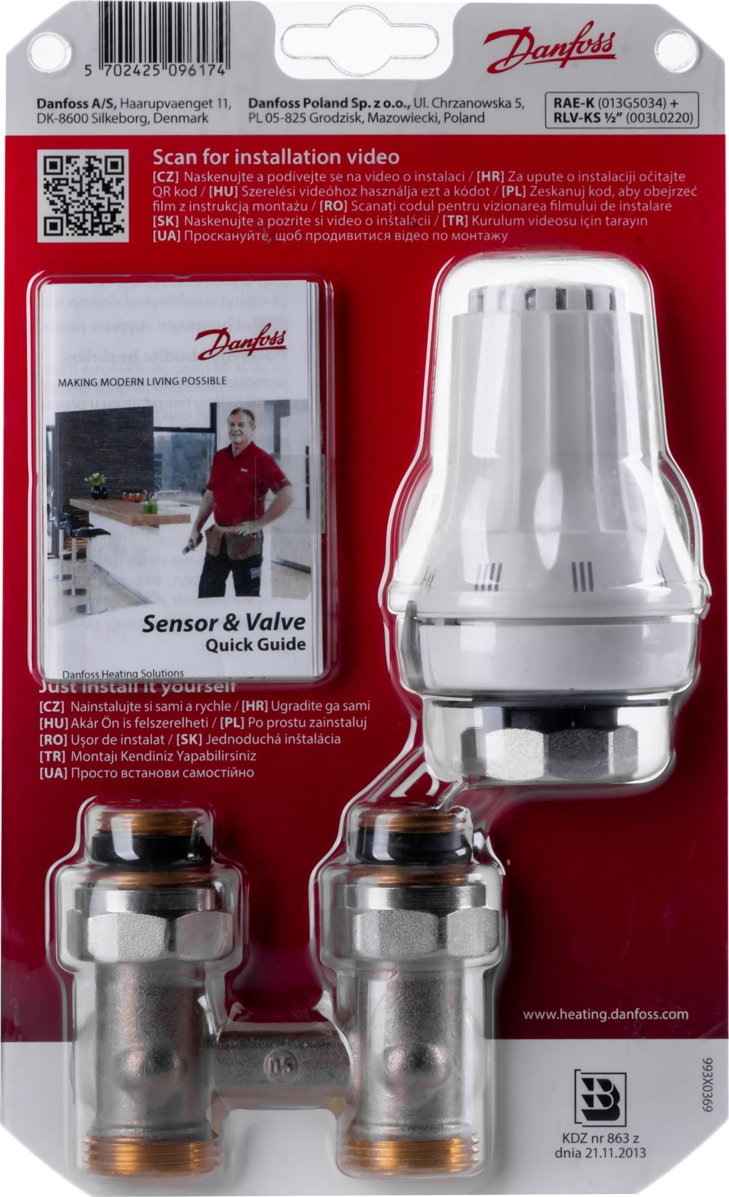 Danfoss Zestaw 2-elementowy prosty - głowica RAE-K, moduł przyłączeniowy VKO DANFOSGrzejniki KERMI,KORADO,KORAD,PURMO,RADSON,STELRAD