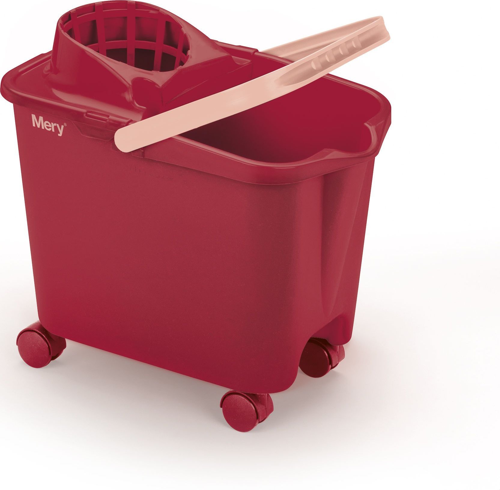 Mop NPC Polska Mery Prostokątne wiadro na kółkach z wyciskaczem 14 l czerwone