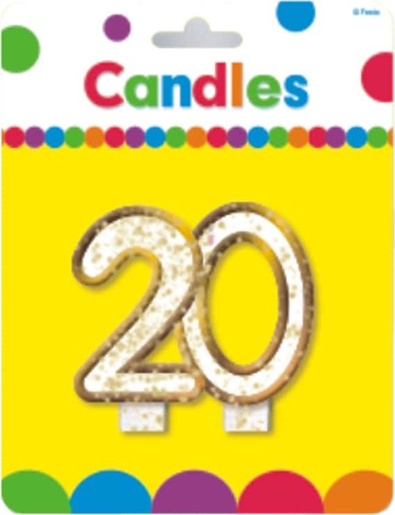 MK Świeczka na 20-tke z brokatem i złotą obwódką - 1 szt. uniwersalny