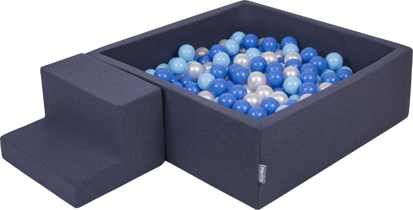 KiddyMoon Piankowy plac zabaw PPZP-KW30D-122 z piłeczkami granatowy: babyblue-niebieski-perła basen 200/schodek Zabawka plac zabaw