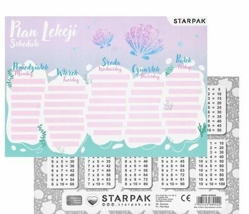 Plan lekcji z tabliczką mnożenia Shell (25szt)