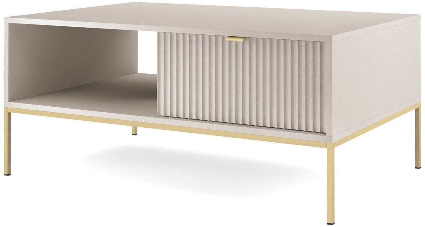 Prostokątna ława Kioto w kolorze cashmere i złotymi nóżkami